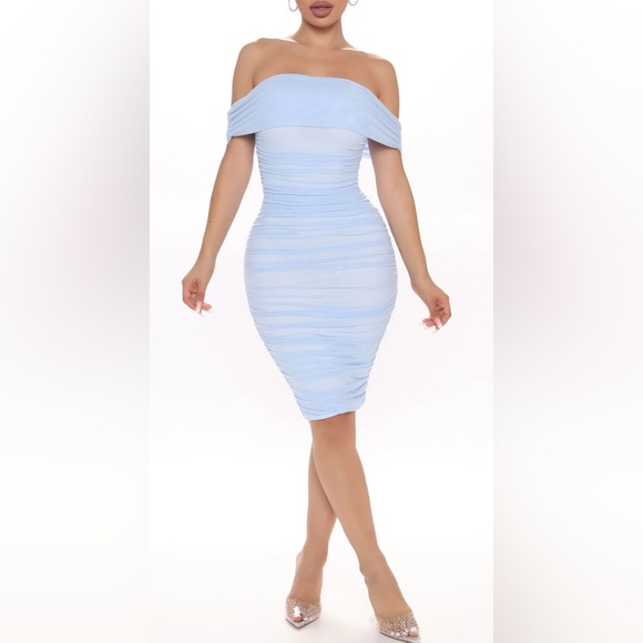 Fashion Nova Ready & Ruched Midi Mesh Dress Size L Lavender/Pink/Baby Blue  Ombre Women